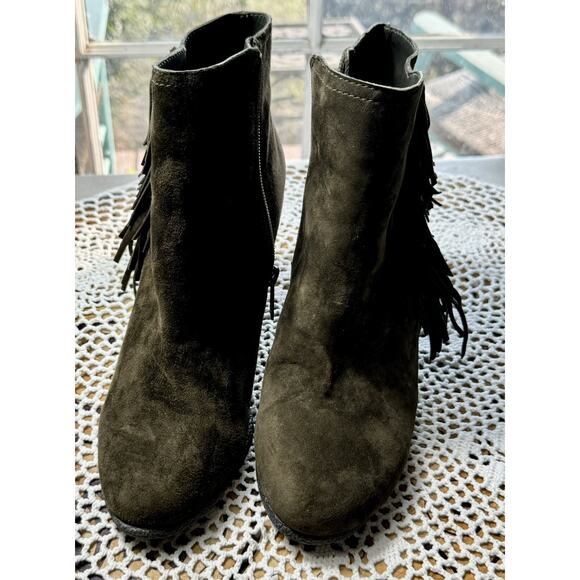Vince Camuto Ladies Brown Leather Suede Fringe Tassel Bootie Size 8.5 Wide 787 - Picture 7 of 10